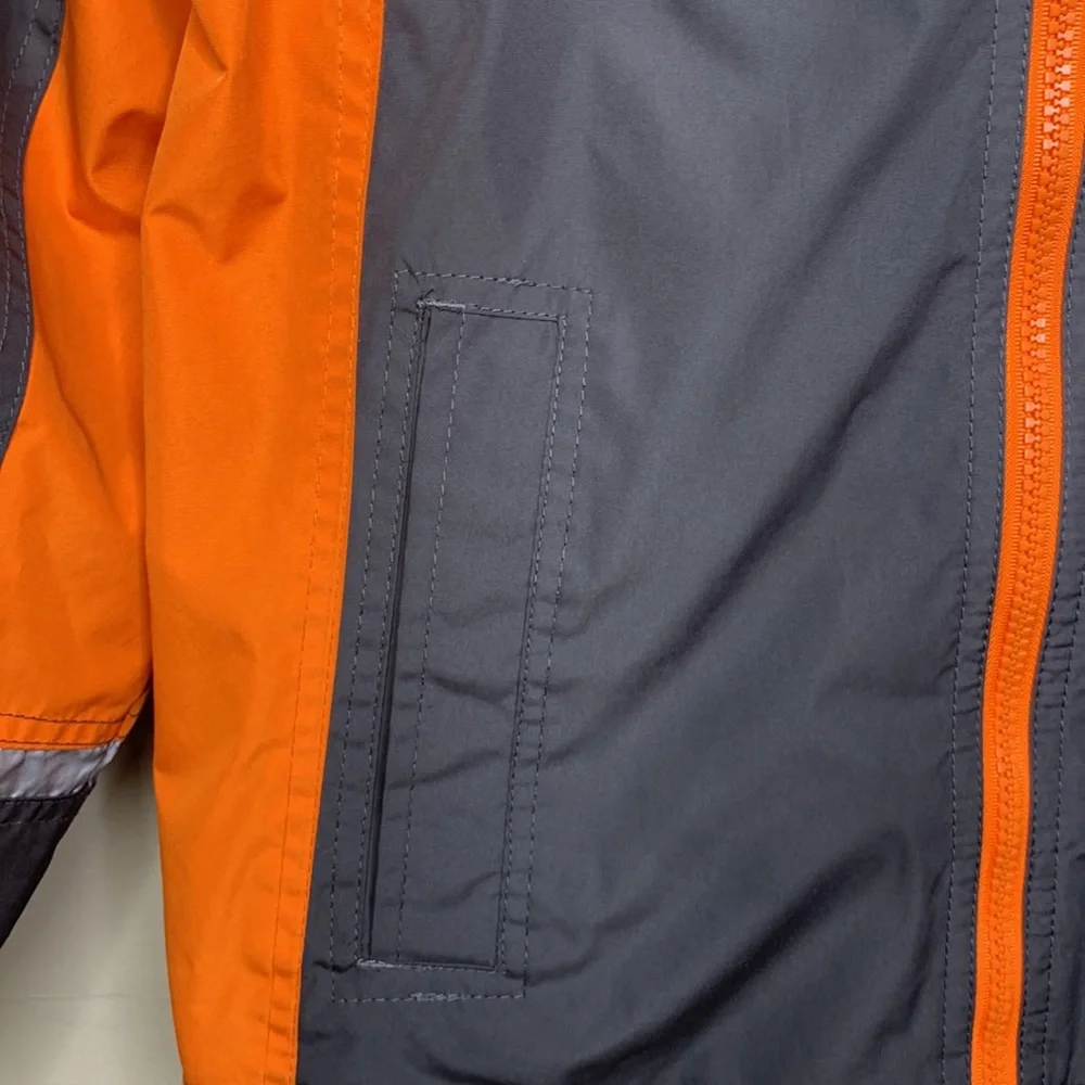 LONDON FOG Jacket Gray Orange Zip Front Zip Pockets Hood Boys Medium 10-12